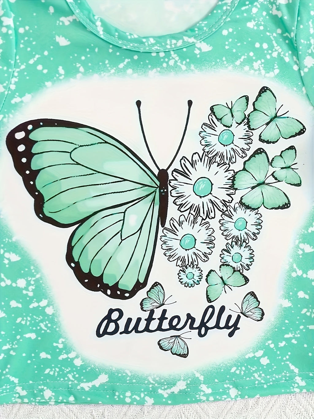 Floral Leopard Print Butterfly 'LOVE' Letter Graphic Short-Sleeve T-Shirt and Flared Long Pants